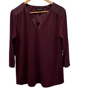 41 Hawthorn Stitch Fix Burgundy Tunic Knit Blouse 3/4 Sleeve Size Large